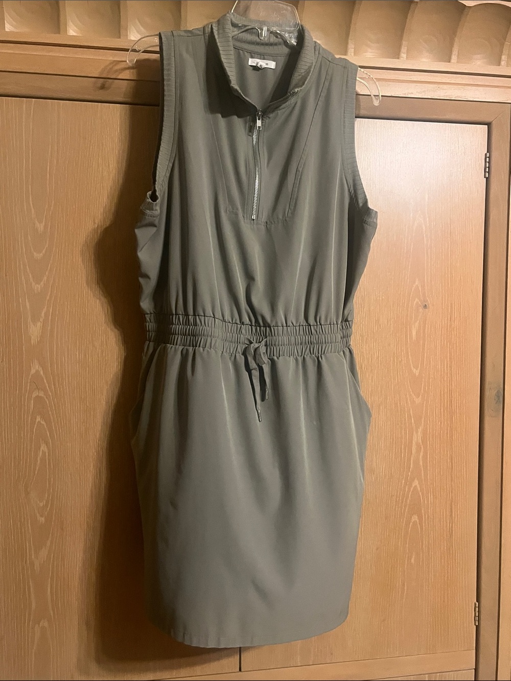 Maurices Olive Green Sleeveless Zip-Front Drawstring Dress